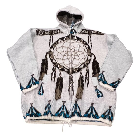 Artisan Ecuador Wool Zip Hooded Jacket, Dreamweaver, Ivory Brown Black Turq XL - Picture 6 of 9